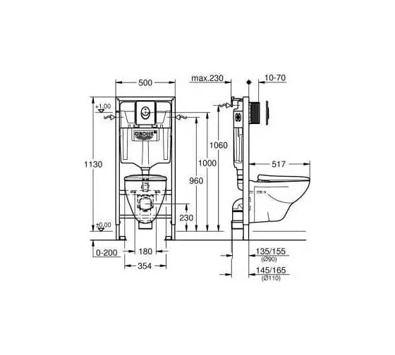 Набор 4 в 1 Grohe Solido с подвесным унитазом Lecico Perth, сиденьем и панелью смыва Skate Air 39192000