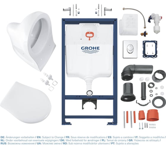 Набор 4 в 1 Grohe Solido с подвесным унитазом Lecico Perth, сиденьем и панелью смыва Skate Air 39192000