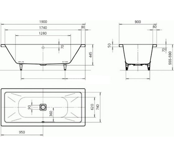 Ванна KALDEWEI Conoduo 734 190х90, easy-clean 00000013113
