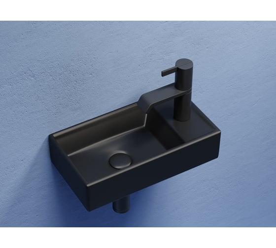 Умывальник подвесной прямоугольный Ceramicanova Element чаша слева, отверстие под смеситель справа, черный матовый, 407х217х100 мм CN6051LMB