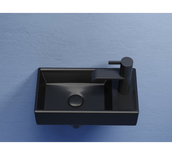 Умывальник подвесной прямоугольный Ceramicanova Element чаша слева, отверстие под смеситель справа, черный матовый, 407х217х100 мм CN6051LMB
