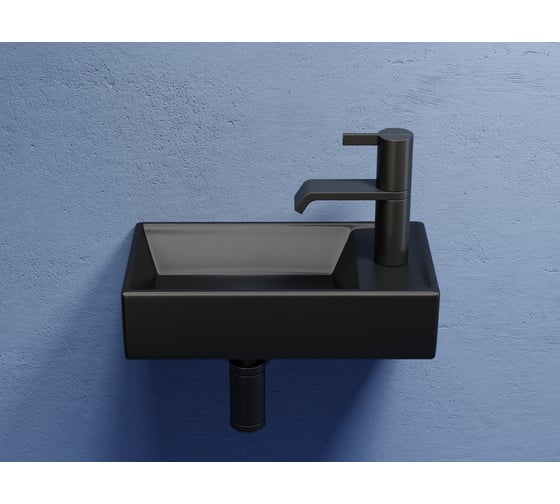 Умывальник подвесной прямоугольный Ceramicanova Element чаша слева, отверстие под смеситель справа, черный матовый, 407х217х100 мм CN6051LMB