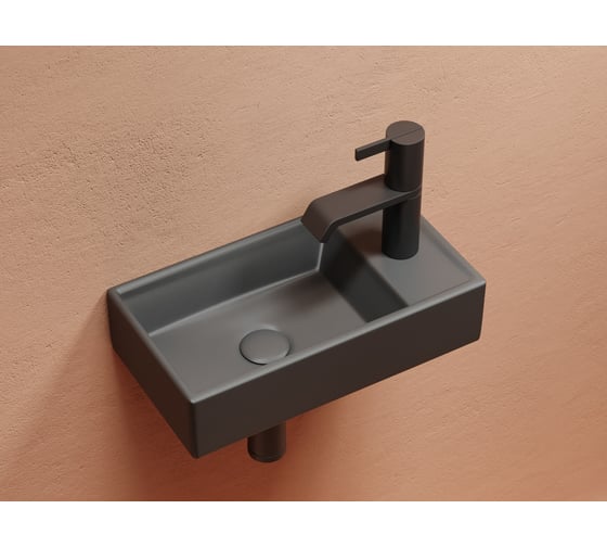 Умывальник подвесной прямоугольный Ceramicanova Element чаша слева, отверстие под смеситель справа, темный антрацит матовый, 407х217х100 мм CN6051LMDH