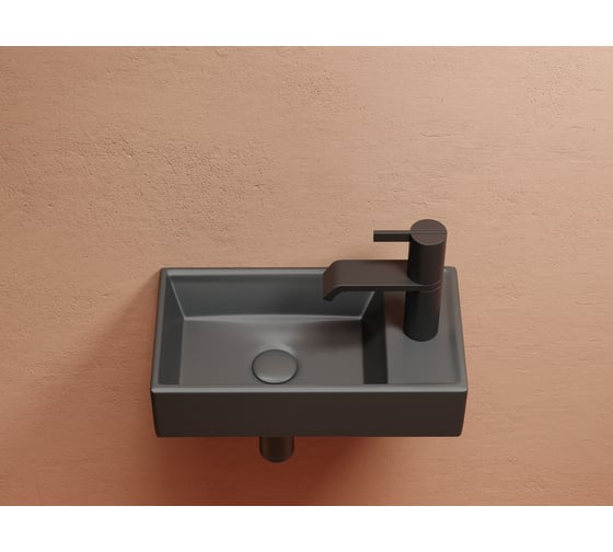 Умывальник подвесной прямоугольный Ceramicanova Element чаша слева, отверстие под смеситель справа, темный антрацит матовый, 407х217х100 мм CN6051LMDH