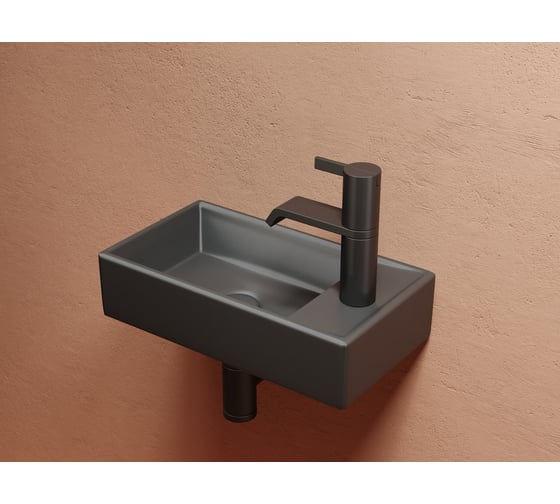 Умывальник подвесной прямоугольный Ceramicanova Element чаша слева, отверстие под смеситель справа, темный антрацит матовый, 407х217х100 мм CN6051LMDH