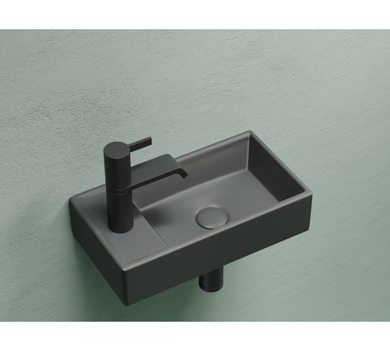 Умывальник подвесной прямоугольный Ceramicanova Element чаша справа, отверстие под смеситель слева, темный антрацит матовый, 407х217х100 мм CN6051RMDH