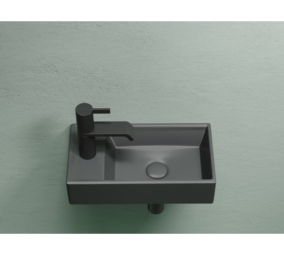 Умывальник подвесной прямоугольный Ceramicanova Element чаша справа, отверстие под смеситель слева, темный антрацит матовый, 407х217х100 мм CN6051RMDH