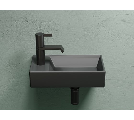 Умывальник подвесной прямоугольный Ceramicanova Element чаша справа, отверстие под смеситель слева, темный антрацит матовый, 407х217х100 мм CN6051RMDH