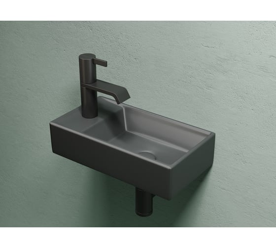 Умывальник подвесной прямоугольный Ceramicanova Element чаша справа, отверстие под смеситель слева, темный антрацит матовый, 407х217х100 мм CN6051RMDH