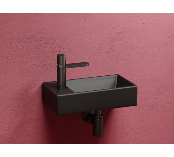 Умывальник подвесной прямоугольный Ceramicanova Element чаша справа, отверстие под смеситель слева, черный матовый, 407х217х100 мм CN6051RMB