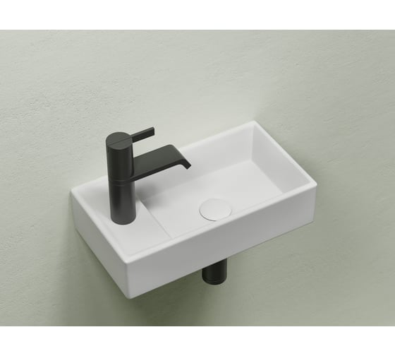 Умывальник подвесной прямоугольный Ceramicanova Element чаша справа, отверстие под смеситель слева, белый матовый, 407х217х100 мм CN6051RMW