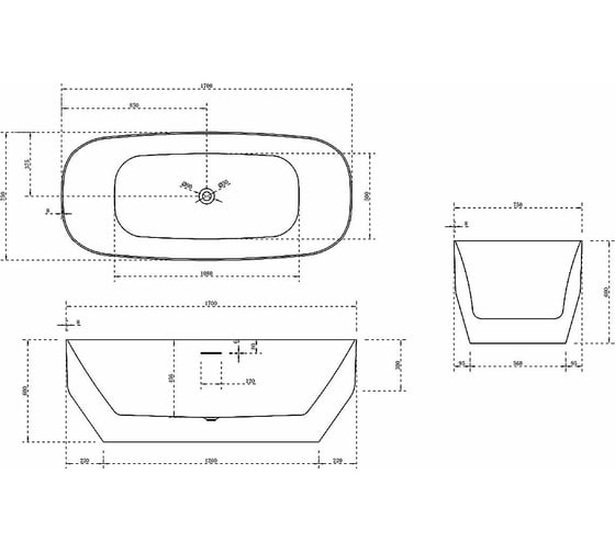 Ванна акриловая VINCEA 1700x750x600, цвет белый, слив-перелив в комплекте, белый VBT-630