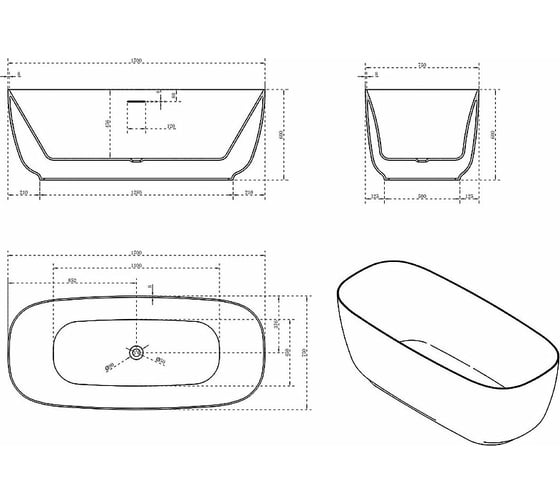 Ванна акриловая VINCEA 1700x750x600, цвет белый, слив-перелив в комплекте, белый VBT-631