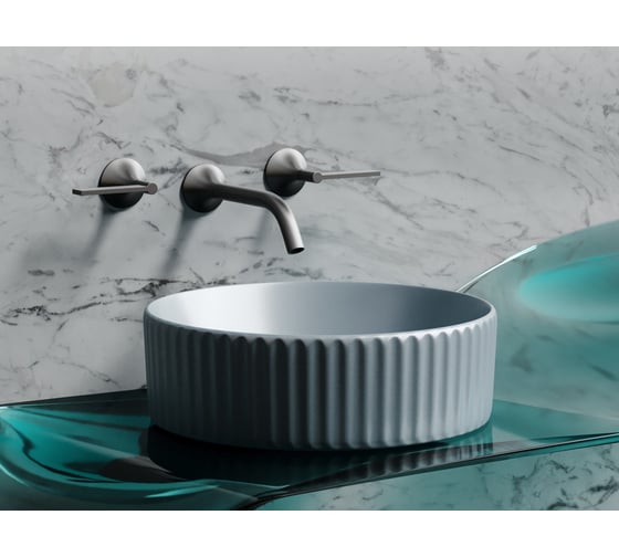Умывальник чаша накладная Ceramicanova Element круглая, серо-голубой матовый, 360х360х115 мм CN6057MHL