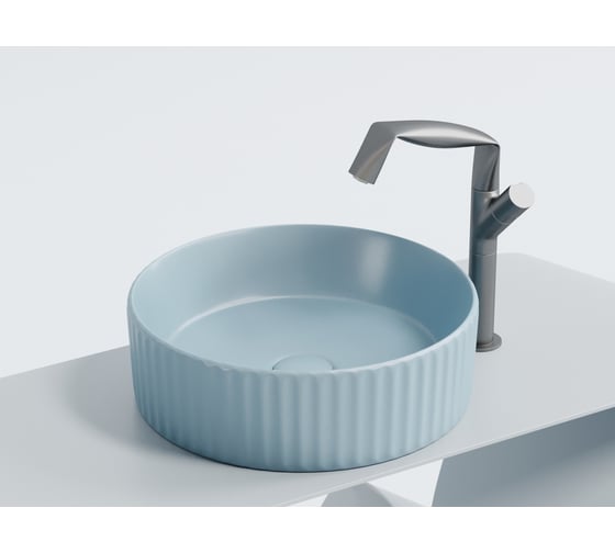 Умывальник чаша накладная Ceramicanova Element круглая, голубой матовый, 360х360х115 мм CN6057ML