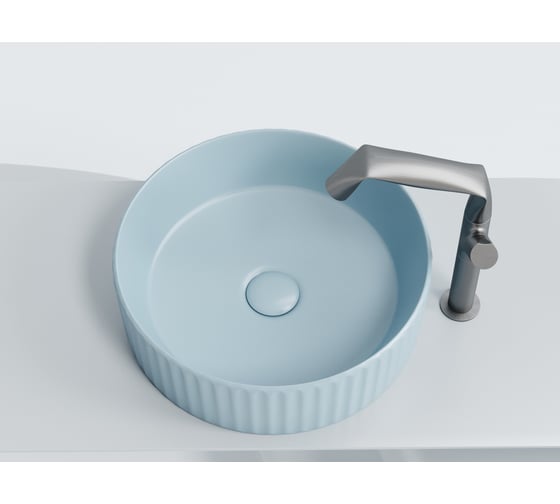 Умывальник чаша накладная Ceramicanova Element круглая, голубой матовый, 360х360х115 мм CN6057ML