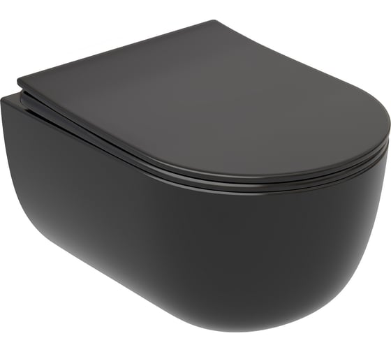 Подвесной унитаз Ceramicanova Modena Rimless, цвет черный матовый, глубокий смыв, с крепежом для полностью скрытого монтажа, ультратонким сидением и крышкой CN6063MB 1