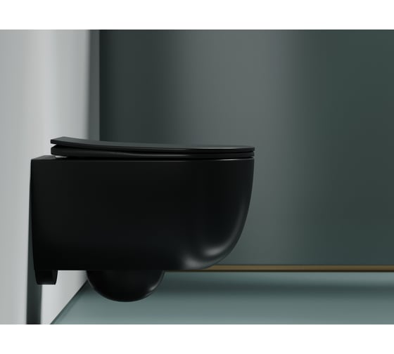 Подвесной унитаз Ceramicanova Modena Rimless, цвет темный антрацит матовый, глубокий смыв, с крепежом для полностью скрытого монтажа, ультратонким сидением и крышкой CN6063MDH