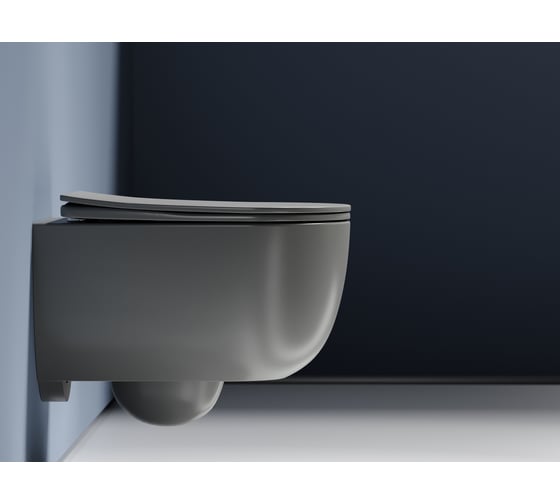 Подвесной унитаз Ceramicanova Modena Rimless, цвет антрацит матовый, глубокий смыв, с крепежом для полностью скрытого монтажа, ультратонким сидением и крышкой CN6063MH