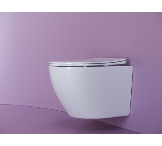 Подвесной унитаз Ceramicanova Uno Rimless, глубокий смыв, с крепежом для полностью скрытого монтажа, ультратонким сидением из дюропласта и крышкой с функцией плавного закрытия CN11001