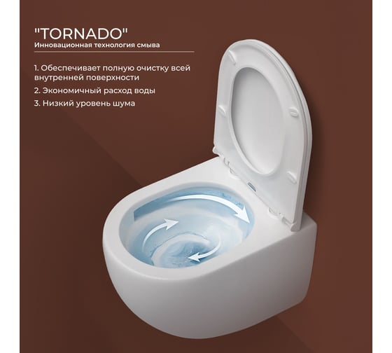 Подвесной унитаз Ceramicanova UP Rimless, смыв Торнадо, с крепежом для полностью скрытого монтажа, ультратонким сидением и крышкой с функцией плавного закрытия CN4007