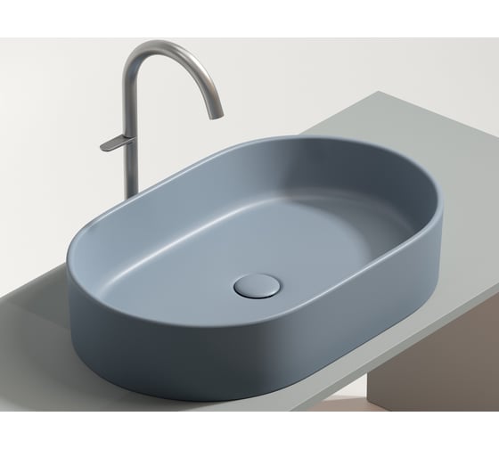 Умывальник-чаша накладная Ceramicanova Element овальная, цвет серо-голубой матовый, 608х385х122 мм CN6048MHL