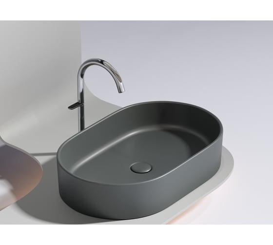 Умывальник-чаша накладная Ceramicanova Element овальная, цвет темный антрацит матовый, 608х385х122 мм CN6048MDH