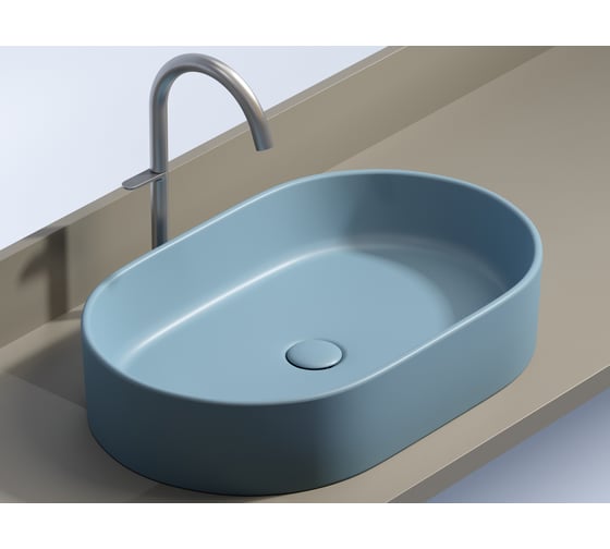 Умывальник-чаша накладная Ceramicanova Element овальная, цвет голубой матовый, 608х385х122 мм CN6048ML