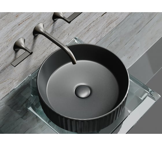 Накладная чаша умывальник Ceramicanova Element круглая (цвет темный антрацит матовый) 360_360_115мм CN6057MDH