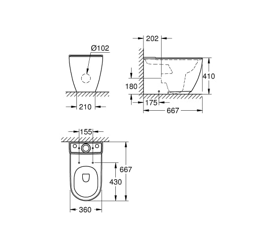 Унитаз напольный для бачка Grohe Essence Ceramic внешнего монтажа 3957200H