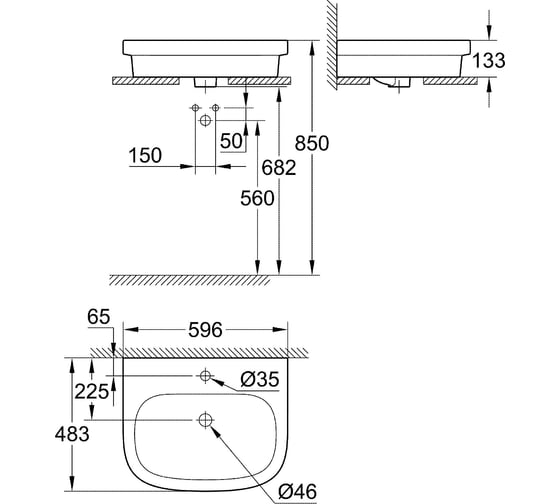 Накладная раковина Grohe Euro Ceramic, ширина 60 см 39337000