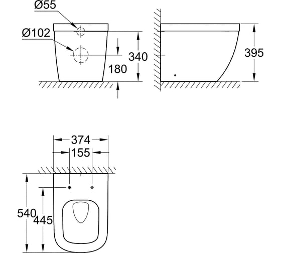 Напольный приставной унитаз Grohe Euro Ceramic, универсальный выпуск, спец покрытие 3933900H