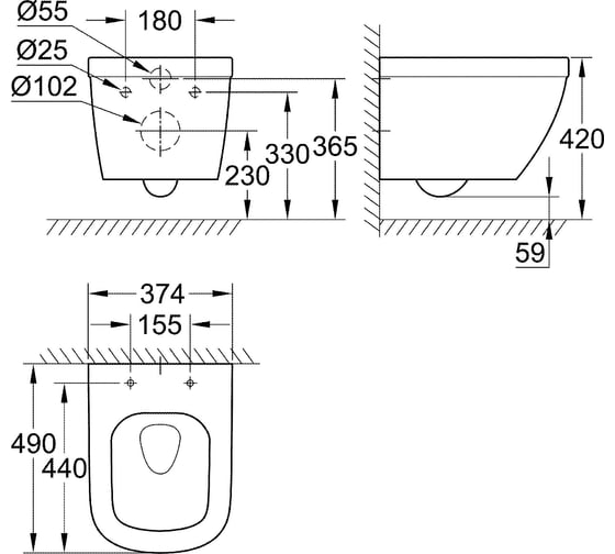 Подвесной компактный унитаз Grohe Euro Ceramic 39206000
