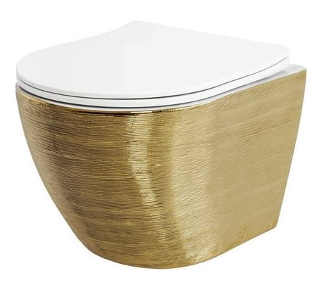 Унитаз Grossman (480х365х370) золотой внутри белый, подвесной безободковый, с тонкой крышкой GR-4455GWS