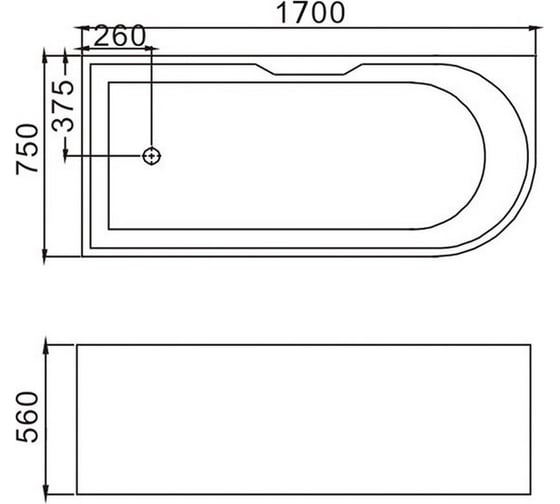 Пристенная ванна Grossman Cristal 75x170x56 см GR-2202R