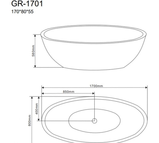 Отдельно стоящая ванна Grossman Fly 170x80x55 см GR-1701