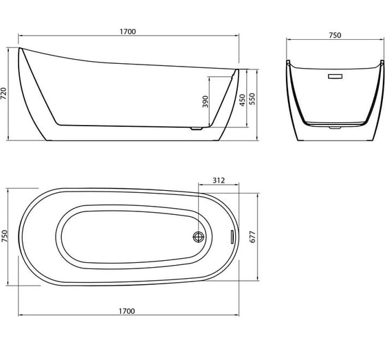Отдельно стоящая ванна Grossman Galaxy 170x75x72 см GR-1403M