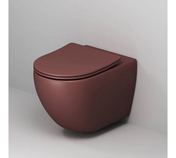 Унитаз Grossman (550х360х375) бордовый матовый, подвесной безободковый, с тонкой крышкой GR-4411VIMS