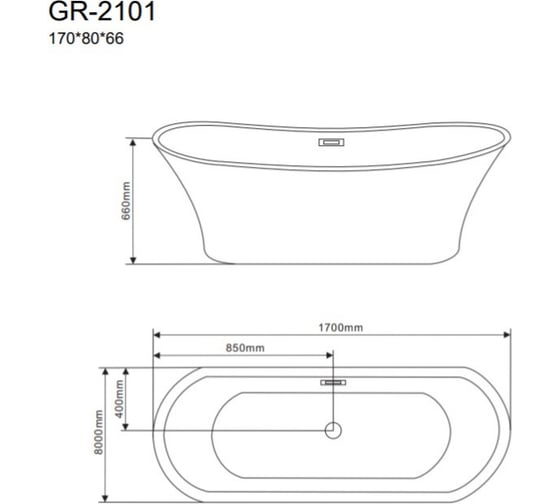 Отдельно стоящая ванна Grossman Galaxy 170x80x66 см GR-2101