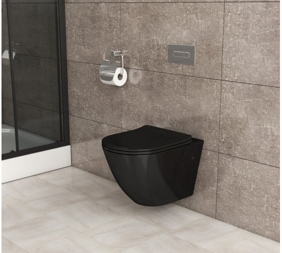 Унитаз Grossman Color черный, подвесной, безободковый, с тонкой крышкой GR-4411blackS