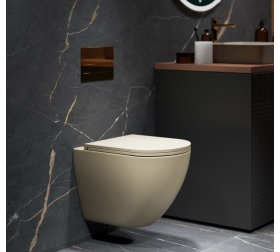 Унитаз Grossman Color (485х360х375) бежевый матовый, подвесной безободковый, с тонкой крышкой GR-4455BEMS