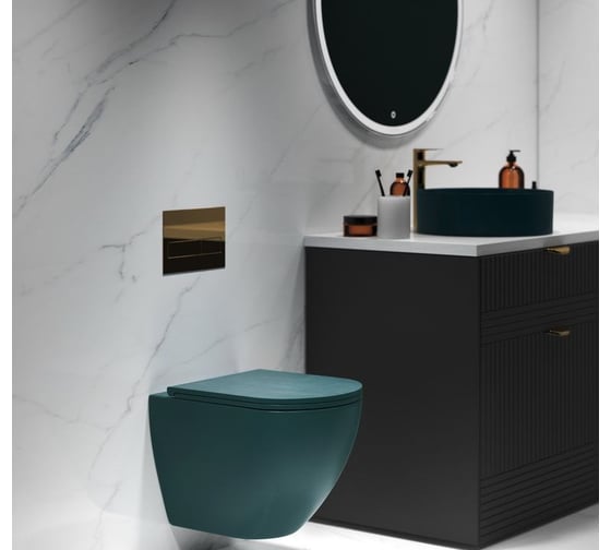 Унитаз Grossman Color (485х360х375) зеленый матовый, подвесной безободковый, с тонкой крышкой GR-4455OLMS