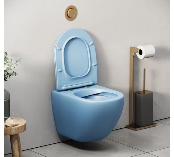 Унитаз Grossman Color (485х365х360) голубой матовый, подвесной, безободковый, с тонкой крышкой GR-4455BSMS