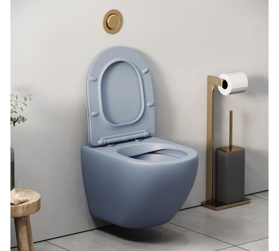 Унитаз Grossman Color (485х365х360) голубой матовый, подвесной, безободковый, с тонкой крышкой GR-4455BSMS-21