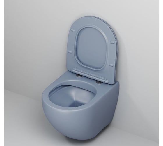 Унитаз Grossman Color (485х365х360) голубой матовый, подвесной, безободковый, с тонкой крышкой GR-4455BSMS-21