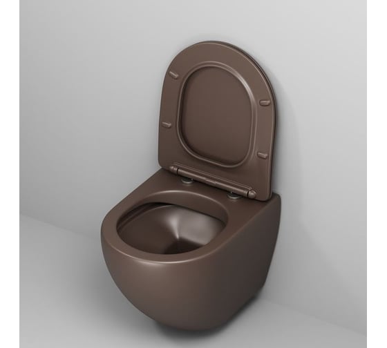 Унитаз Grossman Color (485х365х360) коричневый матовый, подвесной безободковый, с тонкой крышкой GR-4455BRMS