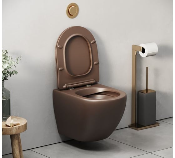 Унитаз Grossman Color (485х365х360) коричневый матовый, подвесной безободковый, с тонкой крышкой GR-4455BRMS