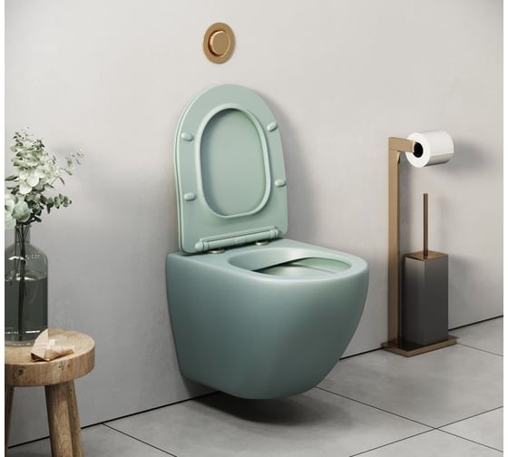 Унитаз Grossman Color (485х365х360) мятный матовый, подвесной, безободковый, с тонкой крышкой GR-4455MNMS