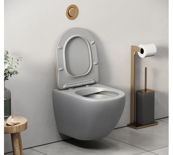 Унитаз Grossman Color (485х365х360) светло-серый матовый, подвесной, безободковый, с тонкой крышкой GR-4455GLMS