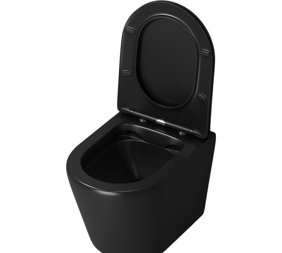 Унитаз Grossman Fly 520х360х350 мм, черный матовый, подвесной безободковый, с тонкой крышкой GR-4478BMS